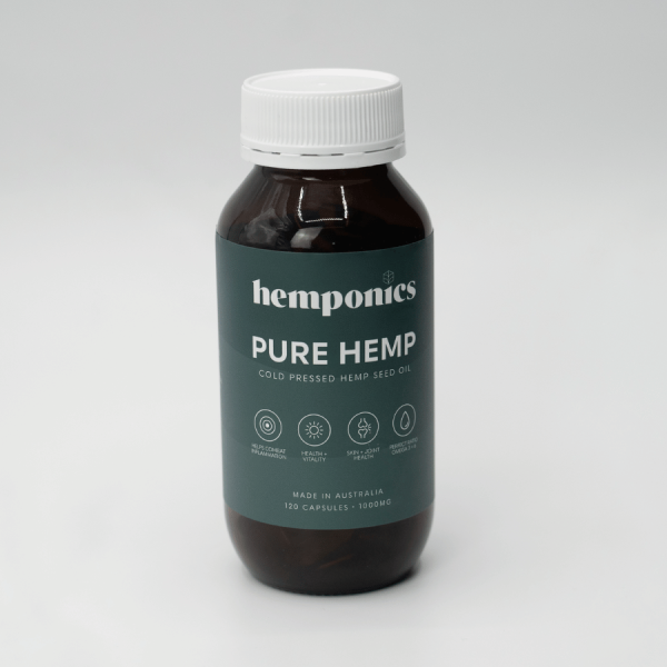 cold pressed pure hemp oil capsule bottle hemponics