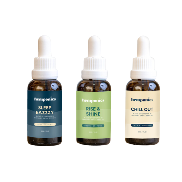 Hemponics Terpene Trio Pack. Rest & Restore, Focus & Energise, Calm & Composed